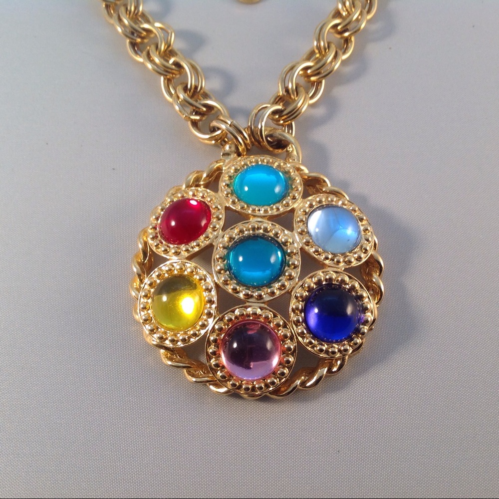 Long statement necklace with multicolor stones